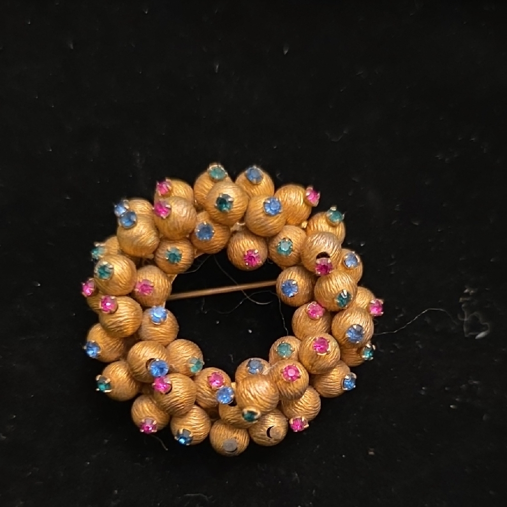 Gold Brooch with Colorful Gem Accents